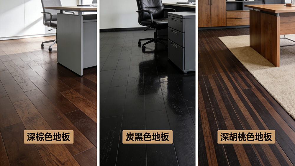 辦公室深色系地板（深棕、炭黑、深胡桃色）